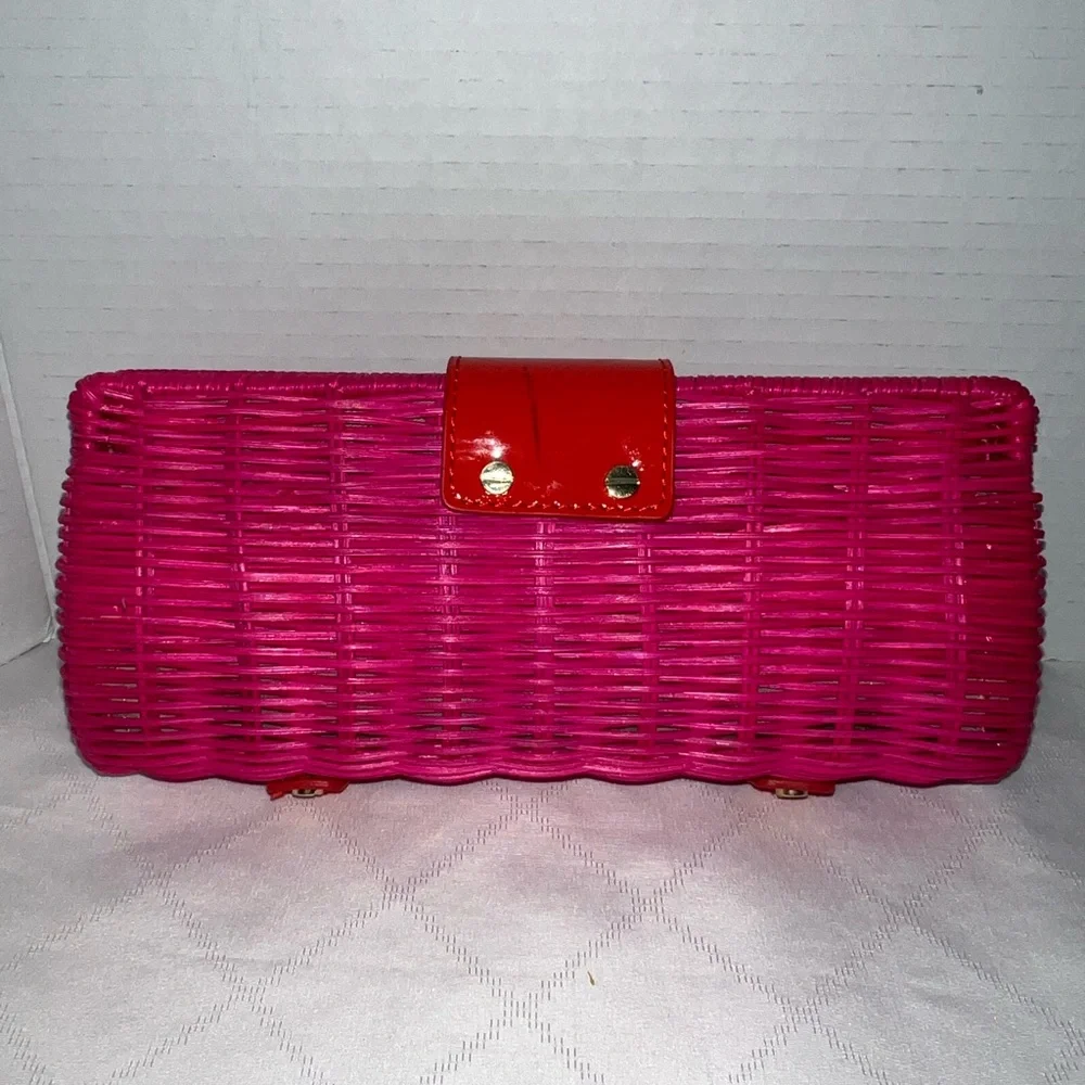 ❤️New J.Crew Rattan/Leather Twist Lock Clutch - Picture 2 of 11
